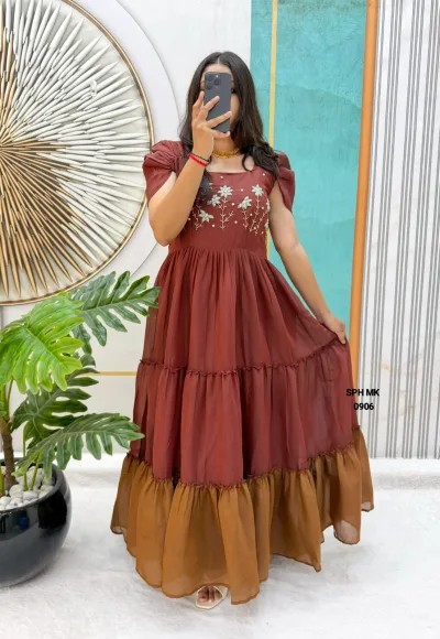 Elegant Maggam Work Mull Cotton Gown